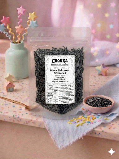 [SPRINKLES - BLACK SHIM 80G] Black Shimmer Sprinkles 80g.