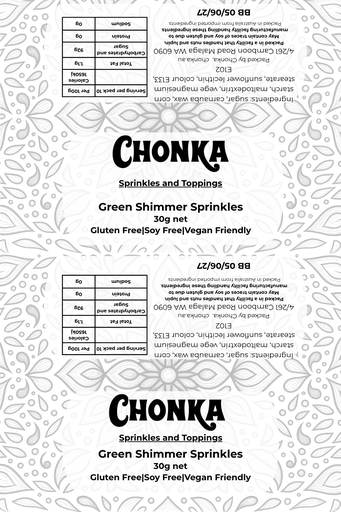 [SPRINKLES - GREEN SHIM 30G] Green Shimmer Sprinkles 30g.