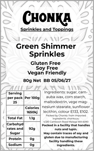 [SPRINKLES  - GREEN SHIM 80G] Green Shimmer Sprinkles 80g.