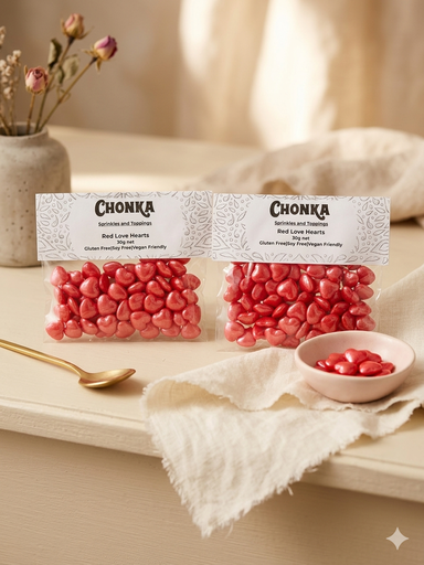 [SPRINKLES - RED HEARTS 30G] Red Candy Hearts 30g.