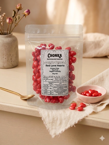 [SPRINKLES - RED HEARTS 80G] Red Candy Hearts 80g.